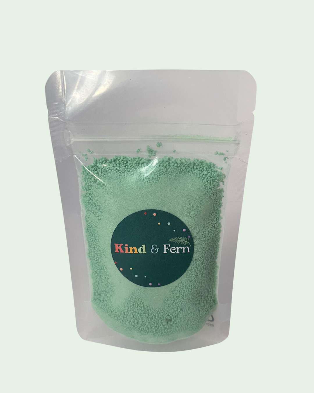 Pouch of Kind & Fern green rainbow bath dust