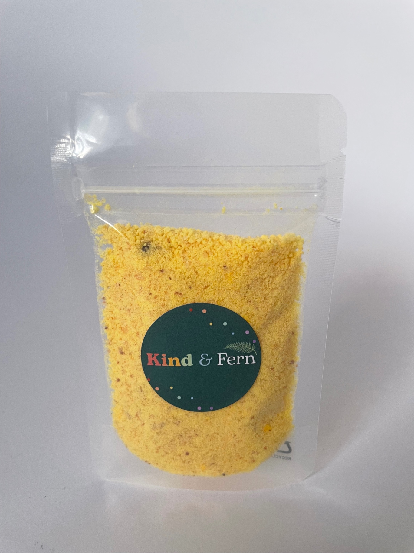 Pouch of Kind & Fern yellow rainbow bath dust