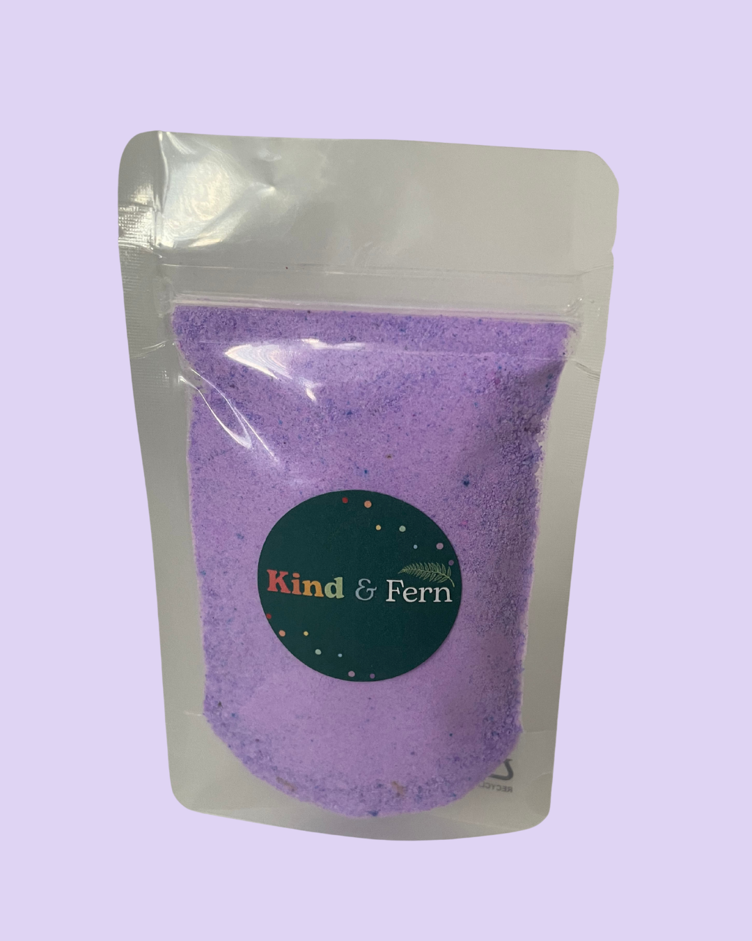 Pouch of Kind & Fern purple rainbow bath dust