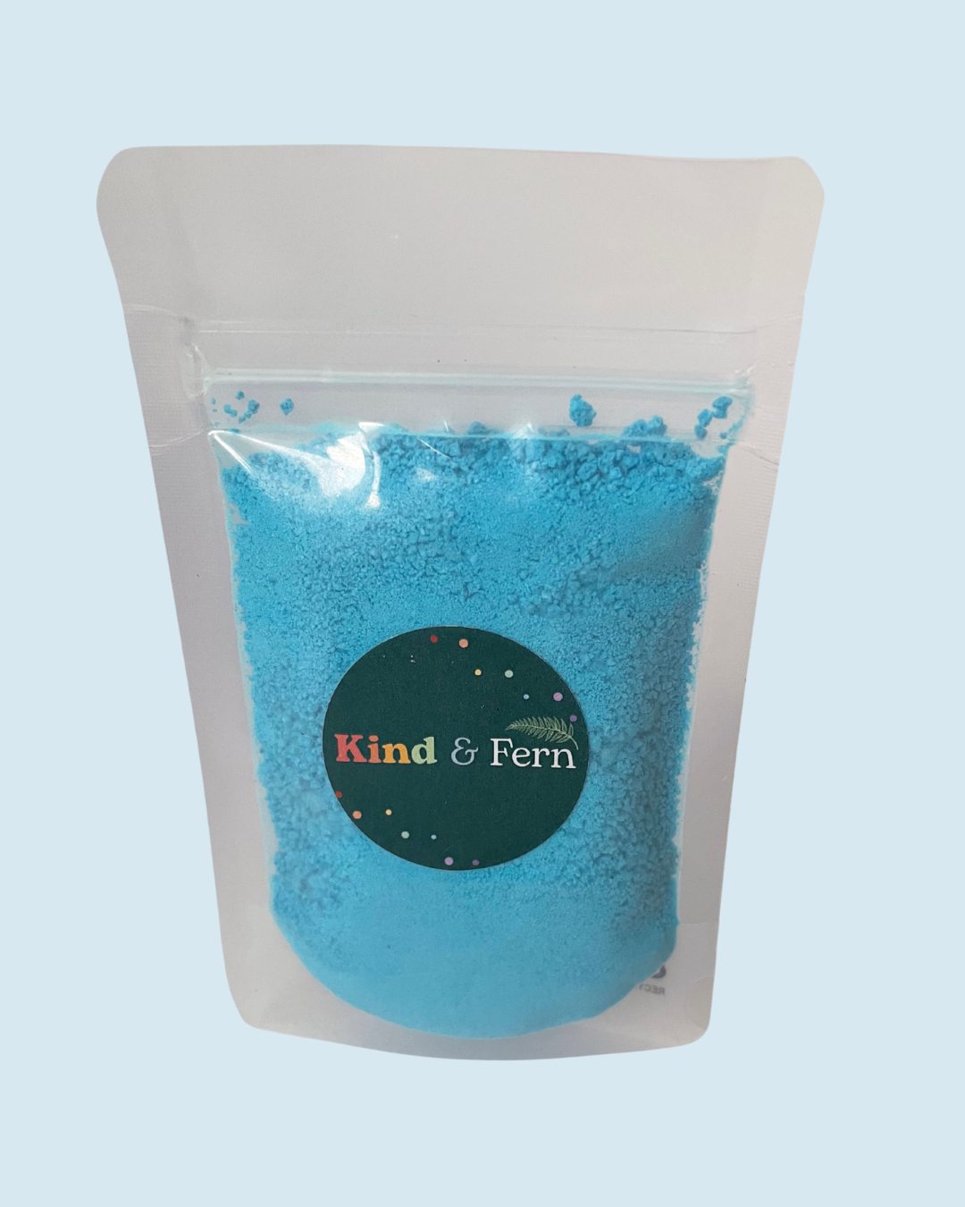 Pouch of Kind & Fern blue rainbow bath dust