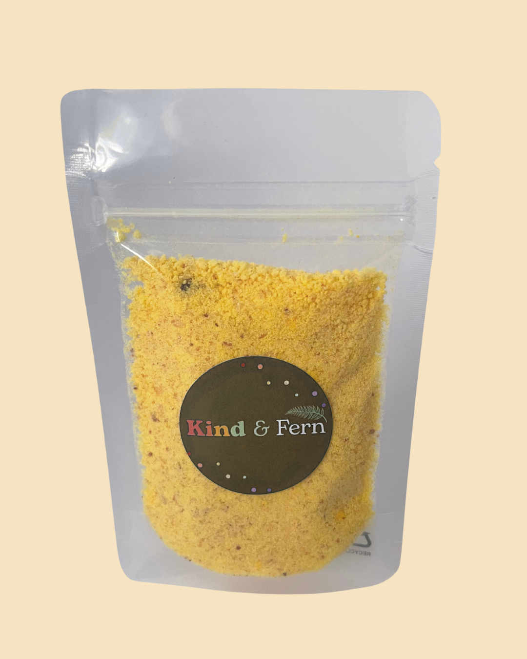 Pouch of Kind & Fern yellow rainbow bath dust