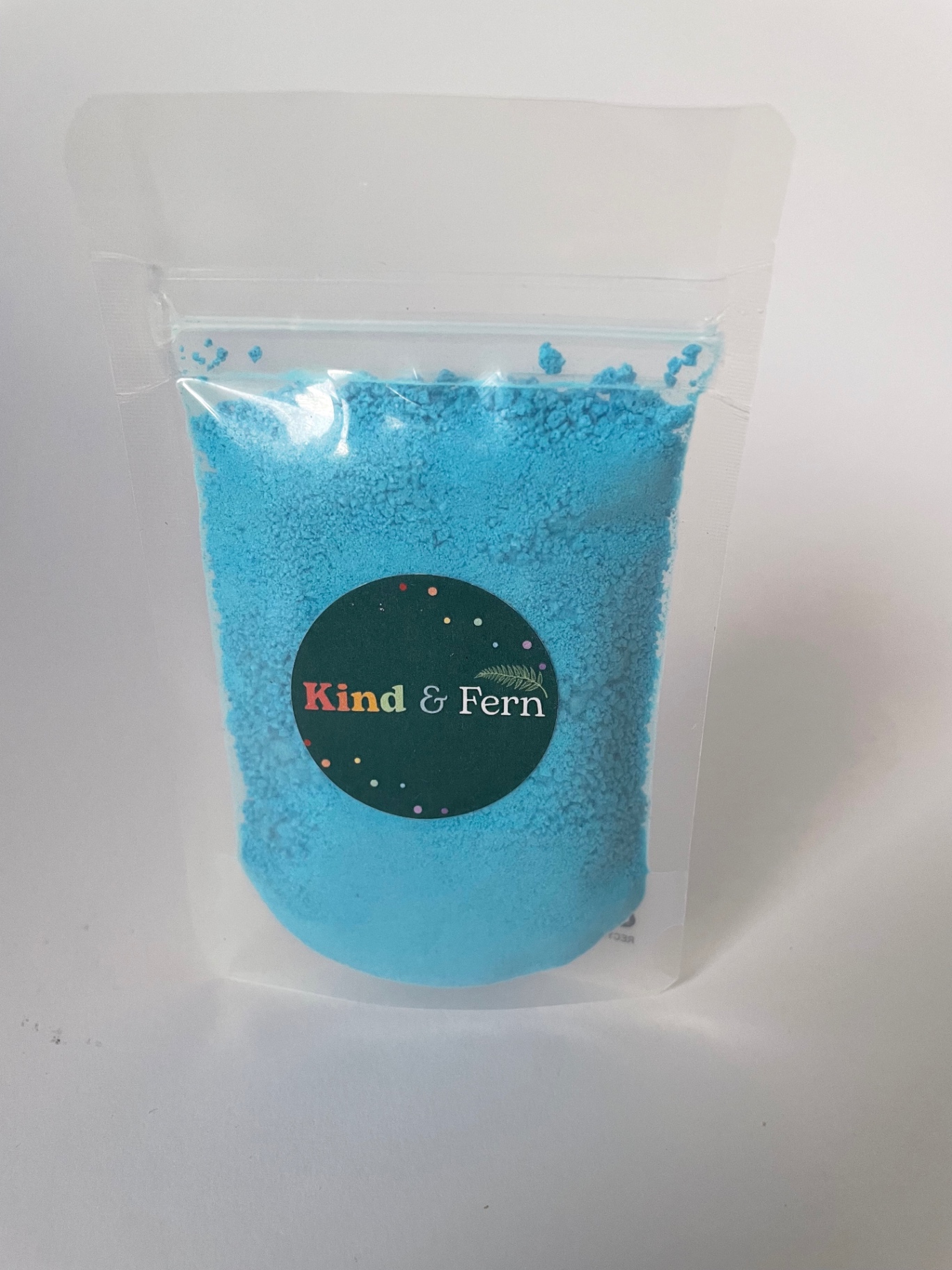 Pouch of Kind & Fern blue rainbow bath dust