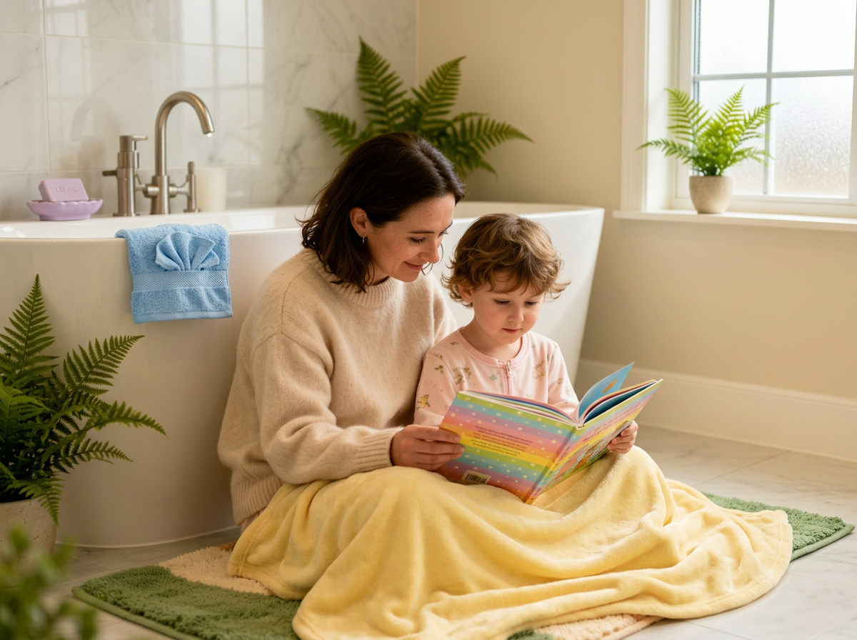 Soft natural bath accessories for cosy after-bath moments